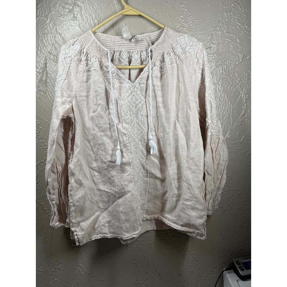 Joie Linen Top Embroidered Long Sleeve Pullover Boho Shirt‎ Womens Size Small